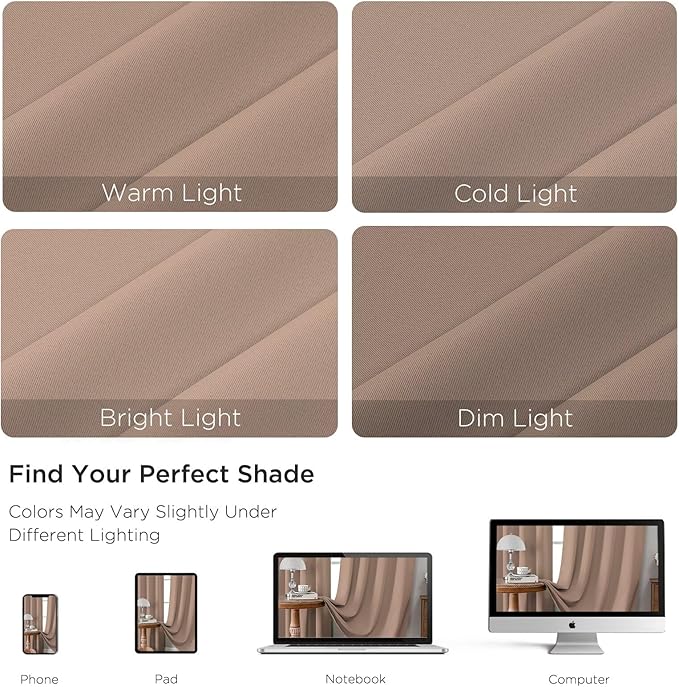 CUCRAF Khaki Blackout Curtains 72 inch Length 2 Panels Set, Rod Pocket Room Darkening Drapes for Bedroom Living Room, Insulated Thermal Light Blocking Window Curtain (W52 x L72 Inch)