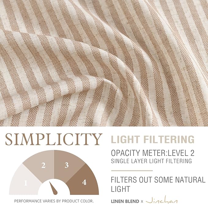 jinchan Tie Up Linen Textured Striped Bow Tie Curtain for Kitchen Bathroom Rod Pocket Pinstripe Valance Window Treatments Ticking Stripe Pull Cord Valance 1 Panel 18 Inch Tan on Linen