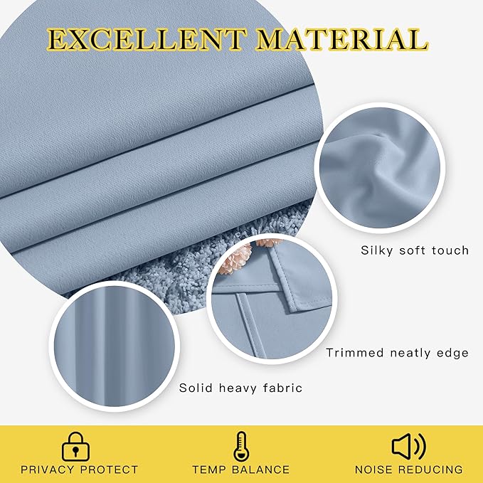 NICETOWN Bedroom Blackout Curtains 90 inches Long 2 Panels Set - Room Darkening Energy Saving Thermal Insulated Grommet Window Treatments Draperies for Living Room (Vintage Blue, W46 x L90)