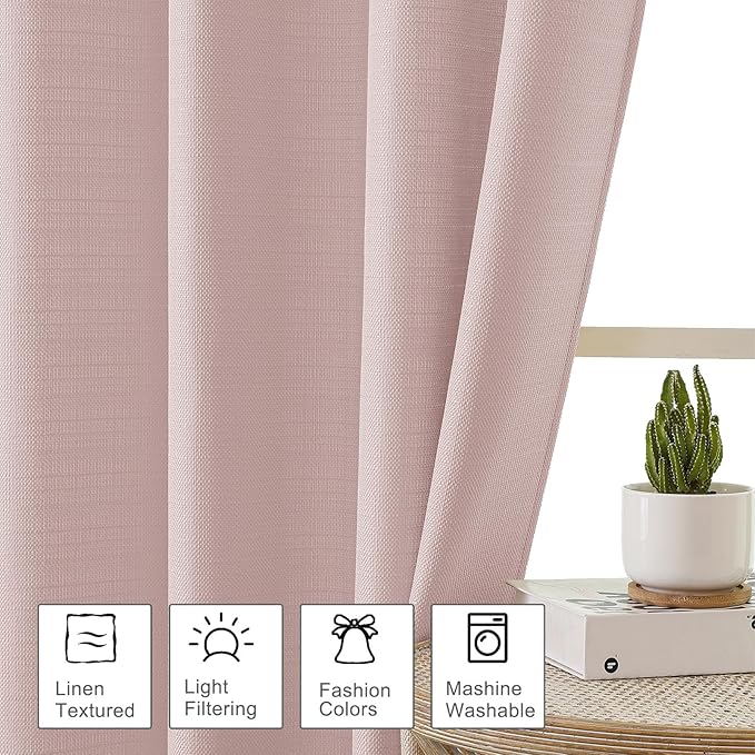 OWENIE Bob 1 PCS Blush Valances for Windows, Faux Linen Textured Kitchen Window Curtains Valance for Bedroom Living Room, Modern Soft Airy Solid Rod Pocket Bathroom Cafe Curtain, 60Wx14L Inch