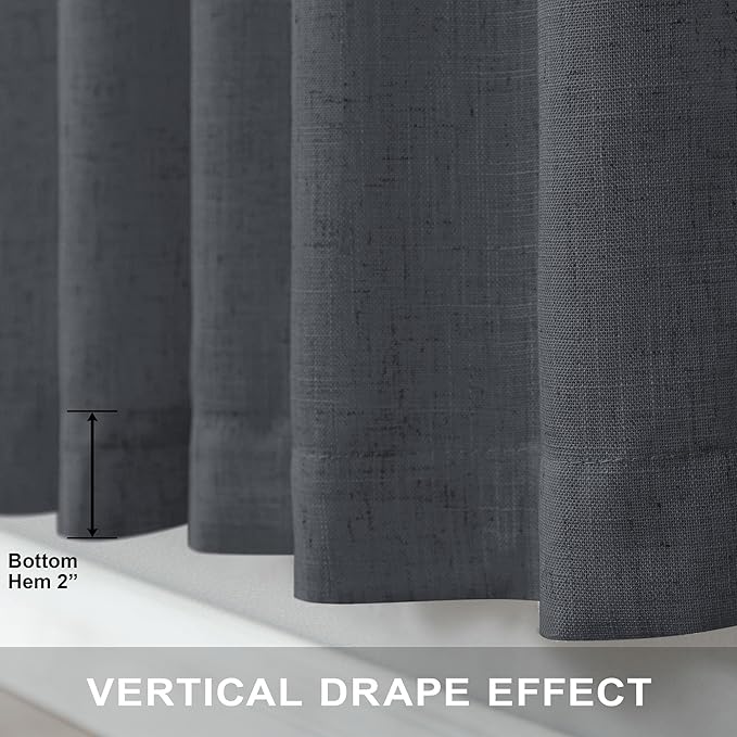 Grey Curtains for Living Room 96 Inches Long 2 Panels Back Tab Light Filtering Linen Semi Sheer Modern Farmhouse 8ft Curtain Drapes for Bedroom Home Office Ceiling to Floor Length Charcoal Dark Gray