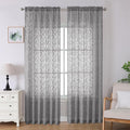 Lecloud Leia Charcoal Grey Sheer Curtains 96 Inches Long 2 Panels, Airy Leaf Jacquard Textured Curtain Panels, Light Filtering & Privacy Curtains for Living Room Bedroom Big Windows, 52" W x 96" L