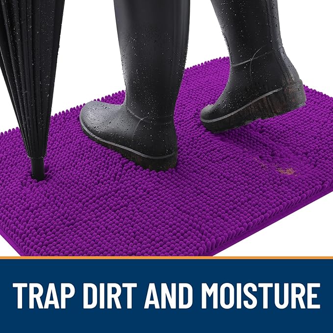 OLANLY Dog Door Mat for Muddy Paws 59x24, Absorbs Moisture and Dirt, Absorbent Non-Slip Washable Doormat, Quick Dry Chenille Mud Mat for Dogs, Entry Indoor Entryway Carpet for Inside Floor, Purple