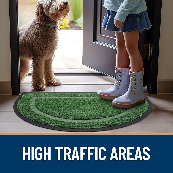 OLANLY Half Circle Door Mat Indoor Outdoor Entrance Welcome, Waterproof All-Season, All-Weather Doormat, Sturdy Natural Rubber, Low Profile, Easy Clean Patio Porch Entryway Mat, 59x34, Green