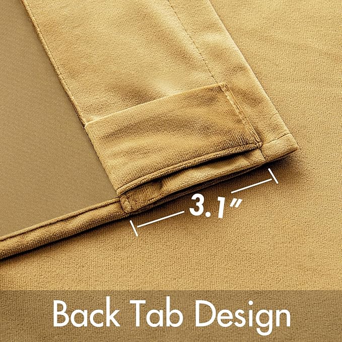 MIULEE Velvet Curtains 90 inches - Luxury Blackout Curtains for Bedroom Living Room Thermal Insulated Super Soft Window Drapes Rod Pocket & Back Tab, Golden, W52 x L90 inches, 2 Panels