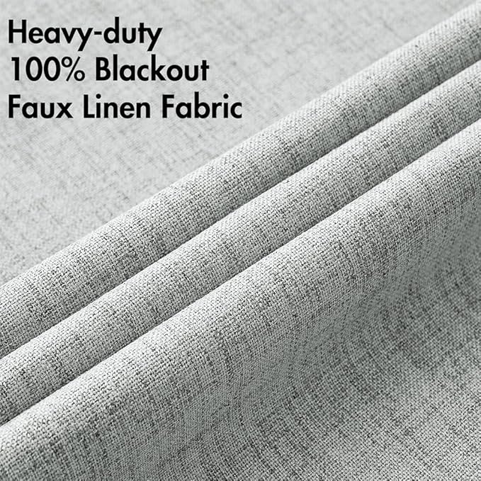 MIULEE 100% Blackout Linen Curtains for Bedroom Thermal Insulated Glacier Gray Grommet Room Darkening Curtains & Drapes for Living Room Nursery 52 x 108 Inch (2 Panels)