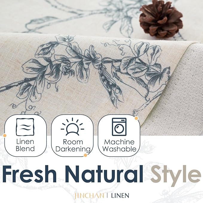 jinchan Floral Curtain Valance for Windows 16 Inch Linen Valance for Kitchen Living Room Rustic Cottage Farmhouse Flower Butterfly Curtain Rod Pocket 1 Panel Double Layer Blackout Blue on Beige