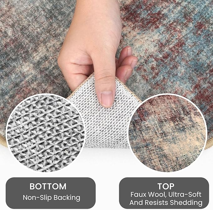 IOHOUZE Abstract Runner Rug 3x12 Ft Washable Runners for Hallways, Non Slip Kitchen Runner Printed Faux Wool Entryway Runner Indoor, Modern Abstract Floor Carpet for Hall Kitchen, Red/Multi