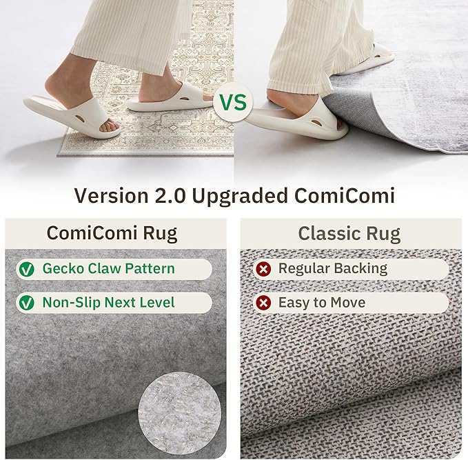 Hallway Washable Runner Rug 2x10 - Non Slip Vintage Kitchen Runner Rugs for Entryway Low-Pile Waterproof Long Runners for Living Room Bedroom Medallion Indoor Floor Mat for Bathroom Laundry Beige