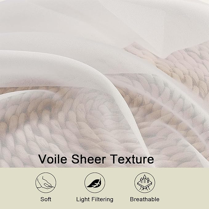 Ivory Sheer Curtains for Bedroom Living Room 96 Inches Long 2 Panels, Modern Airy Soft Lightweight Rod Pocket Light Filtering Sheer Curtains Drapes, Ivory, Each 59" Wx96 L Inch