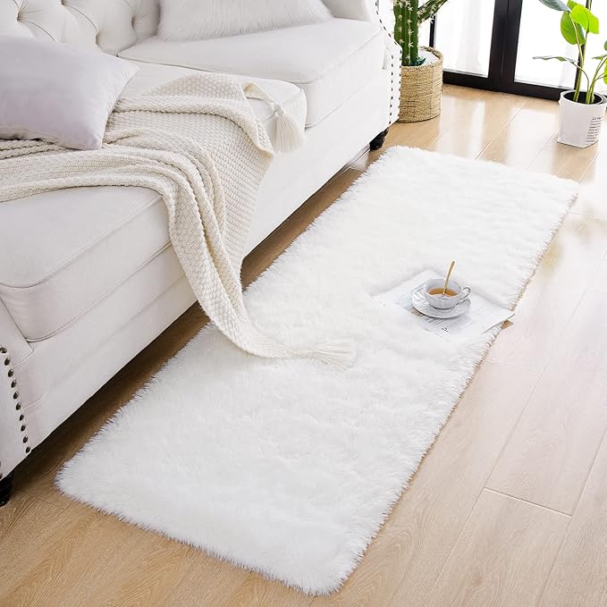 Chicrug Soft Runner Rug for Bedroom Living Room Plush Fluffy Rug 2x10 Feet, Shag Furry Runner Carpet Non Shedding for Nursery Children Kids Girls Room Home Decorative, Cream