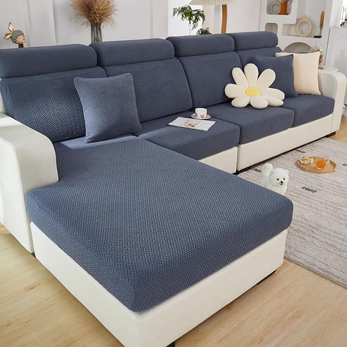 Couch Cushion Covers for Sofa Couch Covers Wear-Resistant Universal Sofa Cover Washable Stretch for Sectional Slipcovers (Texture-Gray Blue,Extra Large Single Seat Cover)