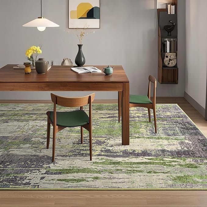 Toneed Abstract Area Rug Modern Washable Rug Soft Non Slip Rug Low Pile for Bedroom Living Room Dining Room Green 5x7 Feet