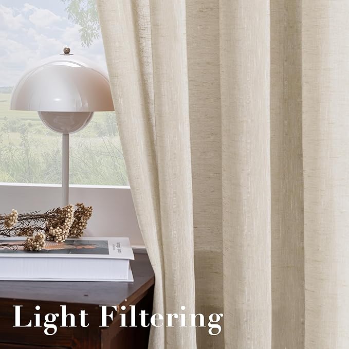 H.VERSAILTEX Linen Curtains Nickel Grommet Natural Linen Semi-Sheer Curtains 2 Panels Privacy Added Premium Soft Rich Material Drapes for Bedroom/Livingroom - 52x96 - Inch - Linen