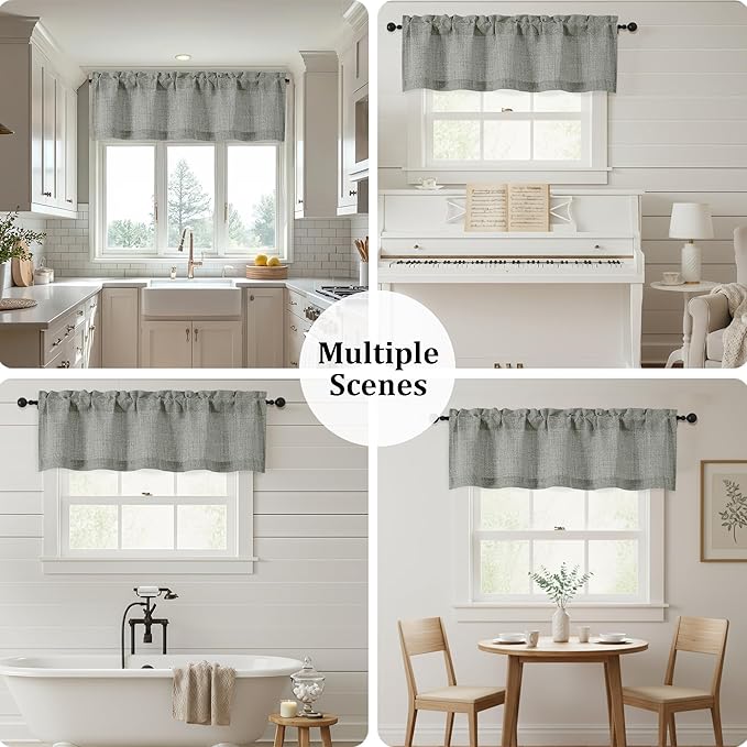 OWENIE Dark Grey Valances for Windows 1 Pcs, Light Filtering Textured Farmhouse Short Small Valance Curtains for Bathroom Basement Living Room Bedroom, Rod Pocket Half Curtains Over Sink, 52" Wx14 L