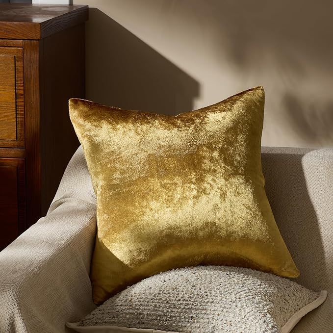 GIGIZAZA Gold Velvet Decorative Throw Pillow Covers 24x24 for Sofa Bed 2 Pack Soft Cushion Cover