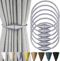 6 Pack Magnetic Curtain Tiebacks Rope Modern Handmade Curtain Tie Backs Decorative Drapes Weave Holdbacks for Window Décor, Grey