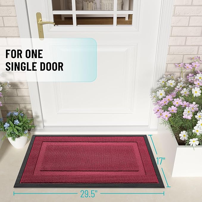 OLANLY Front Door Mat Indoor Outdoor Entrance, Waterproof All-Season, All-Weather Doormat, Sturdy Natural Rubber, Low Profile, Easy Clean Patio Porch Entryway Mat, 33x21, Burgundy