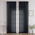 Chyhomenyc Black Sheer Curtains 96 Inch Length 2 Panels Set, Light Filtering Tufted Textured Soft Airy Rod Pocket Gentle Leaf Window Treatment Drapes for Bedroom Living Room, 52" Wx96 L, 2PCS