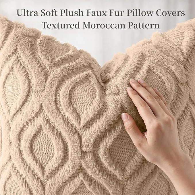 decorUhome Throw Pillow Covers 26x26 Inch Set of 2, Soft Plush Faux Wool Light Khaki Solid Couch Pillow Covers, Accent Euro Sham Farmhouse Neutral Square Pillow Cases for Sofa Bed Living Room