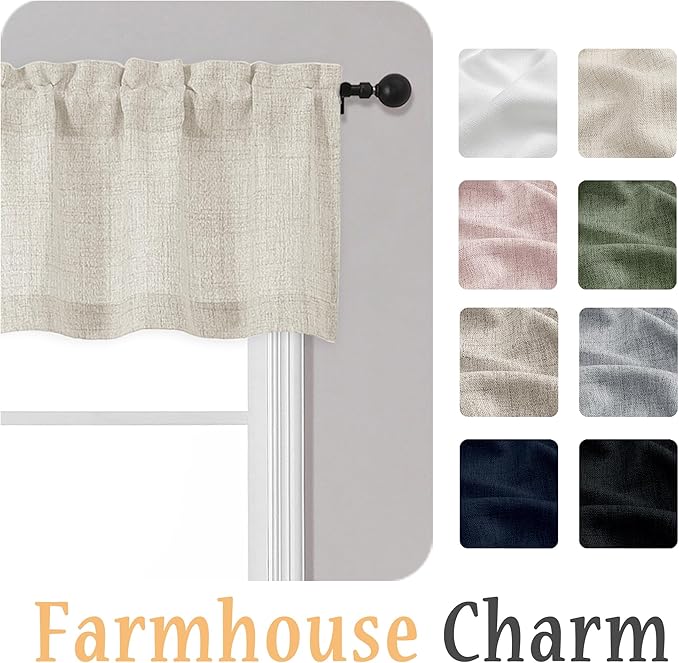 OWENIE Natural Valances for Windows 1 Pcs 24 Inch Length, Light Filtering Textured Short Small Valance Curtains for Bathroom Basement Living Room Bedroom, Half Window Curtains Over Sink, 60"W by 24"L