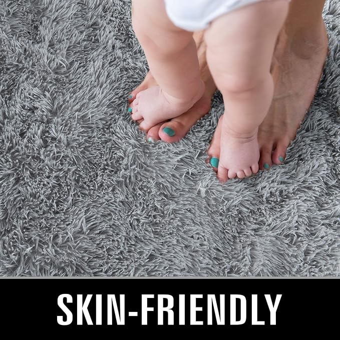 TWINNIS Super Soft Shaggy Rugs Fluffy Carpets, 10x14 Feet, Indoor Modern Plush Area Rugs for Living Room Bedroom Kids Room Nursery Home Decor, Upgrade Anti-Skid Rectangular Fuzzy Rug, Grey
