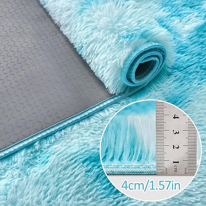 Tie-Dyed Sky Blue 2x8 Machine Washable Runner Rugs for Hallway Soft Fluffy Shaggy Bedside Rugs for Bedroom Living Room Indoor Floor Carpet for Kids Girls and Boys Nursery Rooms Home Decor Aesthetic