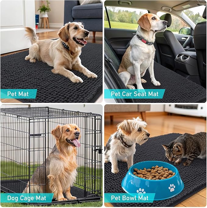 OLANLY Dog Door Mat for Muddy Paws 70x32, Absorbs Moisture and Dirt, Absorbent Non-Slip Washable Doormat, Quick Dry Chenille Mud Mat for Dogs, Entry Indoor Entryway Carpet for Inside Floor, Dark Grey