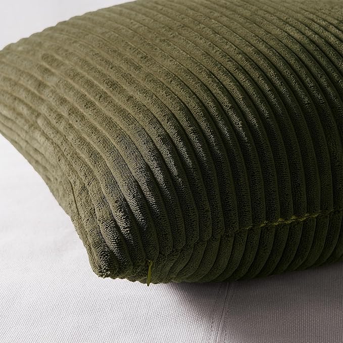 Topfinel Corduroy Throw Pillow Covers Pack of 2 Gray 16"x16" No Insert with Hidden Zipper | Decorative Cushion Covers for Fall, Halloween, Thanksgiving, Christmas Green