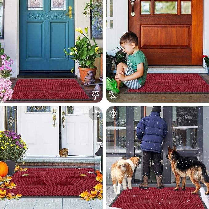 Smiry Front Door Mat Outside Entrance, Heavy Duty Sturdy Natural Rubber Doormat, Trap Dirt and Moisture, Easy Clean Low Profile Welcome Floor Mats for Indoor Outdoor Entry, 47x23 Inch, Wine Red