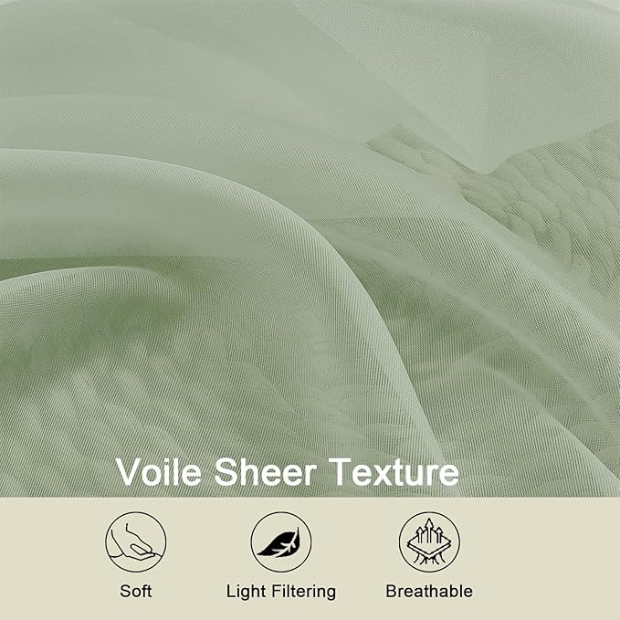 Sage Green Sheer Curtains 84 Inches Long 2 Panels Set for Bedroom Living Room, Soft Airy Light Filtering Modern Solid Rod Pocket Drapes Window Treatments, Each 59" W x 84" L