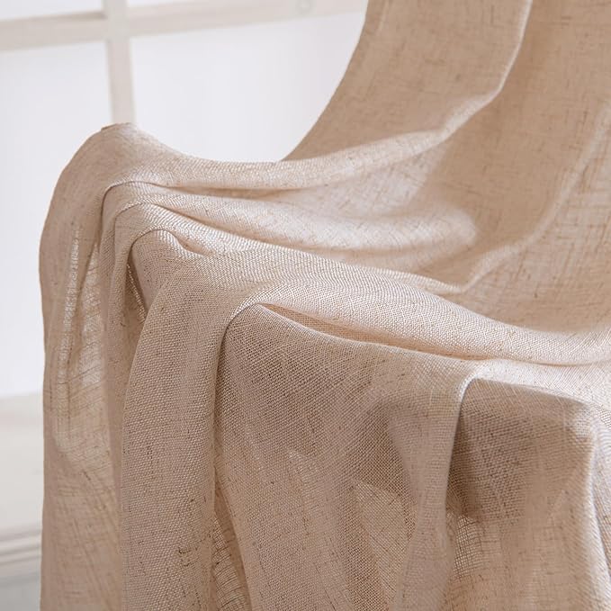 MIULEE Natural Beige Linen Curtains 63 Inch Length 2 Panels for Bedroom Living Room, Soft Linen Textured Window Drapes Semi Sheer Light Filtering Back Tab Rod Pocket Farmhouse Burlap Look Decor