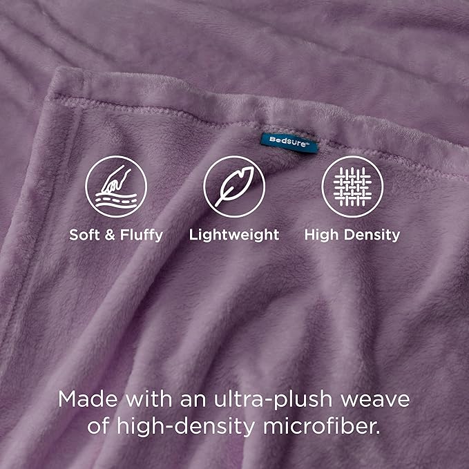 Bedsure GentleSoft Fleece Blankets Twin Size Fog Purple - 300GSM Lightweight Plush Fuzzy Cozy Soft Blanket for Bed, Sofa, Couch, Travel, Camping, 60x80 inches
