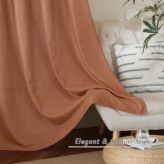 NICETOWN Caramel Linen Curtains for Kitchen, Thick Flax Small Window Treatments Semi Sheer Privacy Assured with Light Through for Cafe/Bathroom, W55 x L94, 2 Panels