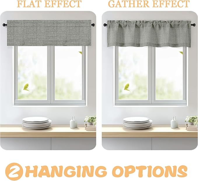 OWENIE Dark Grey Valances for Windows 1 Pcs, Light Filtering Textured Farmhouse Short Small Valance Curtains for Bathroom Basement Living Room Bedroom, Rod Pocket Half Curtains Over Sink, 52" Wx14 L