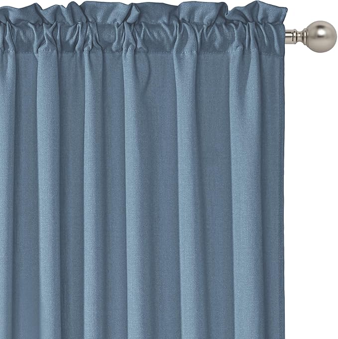 RYB HOME Kitchen Curtains Valances Faux Linen Blended Privacy Protect Shabby Chic Swag Curtain for Kitchen Living Room, Rod Pocket, Stone Blue, W 52 x L 18 inch, 2 Panels