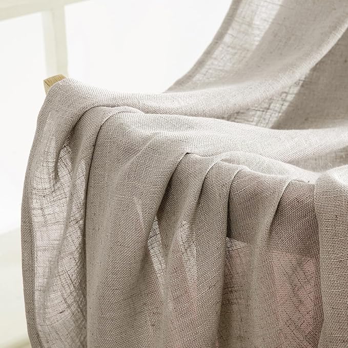 MIULEE Burlywood Birch Linen Curtains 108 Inches Long 2 Panels for Bedroom Living Room, Soft Linen Textured Window Drapes Semi Sheer Light Filtering Back Tab Rod Pocket Farmhouse Burlap Look Decor