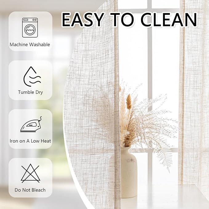 MYSKY HOME Linen French Door Curtains for Door Window 40 Inch Length 2 Panels Short Semi Sheer Light Filtering Curtain for Glass Small Window Drapes Rod Pocket for Bedroom Bathroom, Linen, 26" Wide
