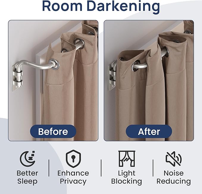 ENJOYBASICS Blackout Curtain rod for windows 48 to 84, Wrap Around Curtain Rods for Bedroom, Living Room, Adjustable from 30 to 86 Inches, Nickel