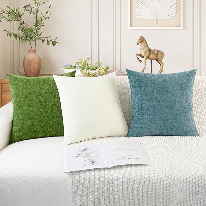 CaliTime Throw Pillow Covers Decorative 12 X 20 Inches Pack of 2 Cozy Chenille Cushion Cases for Couch Sofa Bed Living Room Home Cream