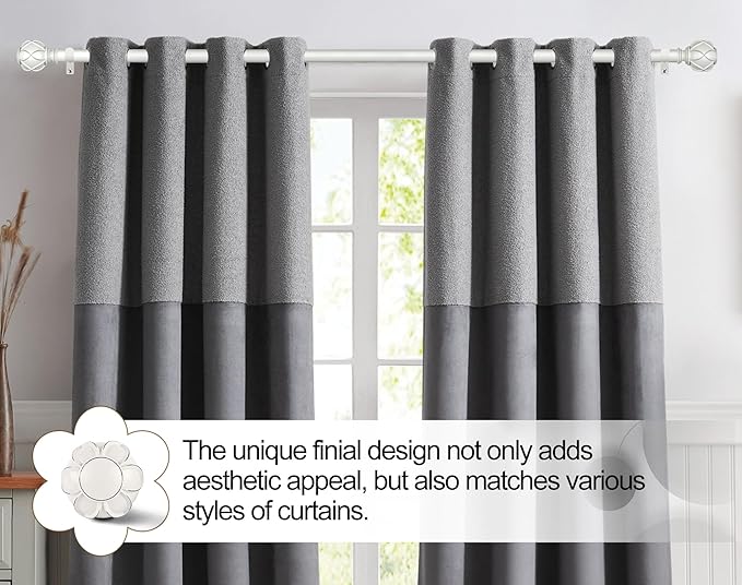 KAMANINA 1 Inch Extra Long Curtain Rod 140 to 195 Inches White Heavy Duty Curtain Rods for Windows 120 to 170 Inch, Adjustable Drapery Rods with Netted Texture Finials