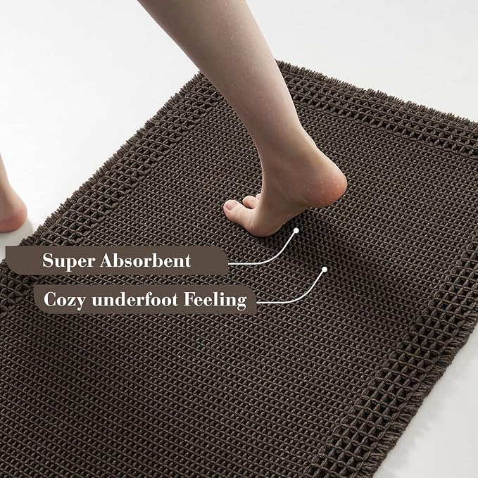 RESARE Waffle Bathroom Runner Rugs, Super Absorbent Bath Mat Non Slip Washable Quick Dry, Upgraded Ultra Soft Boho Bath Rugs with Tassels for Hallway Bedroom Laundry Room, 2'x6'(24"x72"), Chocolate