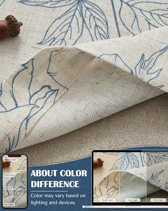 jinchan Linen Floral Valance Curtain for Kitchen Blue Flower on Beige for Windows Room Darkening Farmhouse Valance Double Layer Window Treatment Decoration 1 Panel Rod Pocket 16 Inch