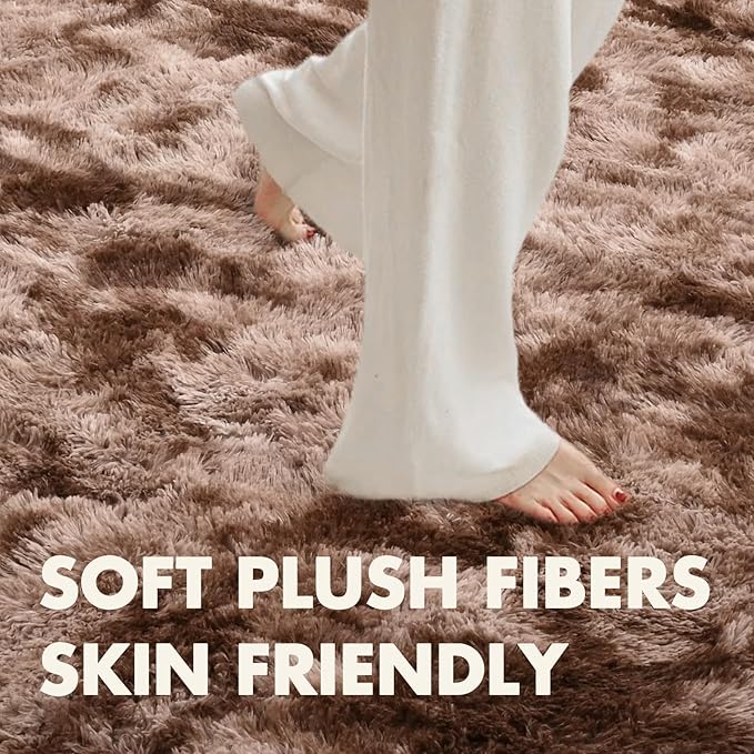 8x10 Ft Extra Large Shag Brown Area Rug for Living Room, Tie-Dyed Ultra Soft Fluffy Furry Rugs for Bedroom Indoor Floor, Aesthetic Carpet for Kids Home Decor (Coffee)
