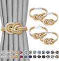 NICEEC 4 Pack Mini Magnetic Curtain Tiebacks Nordic Simple Style Drape Tie Backs Elegant Hand Weave Rope Knot Decorative Curtain Holdbacks for Home & Office Thin Window Drapery (Gold & Beige)