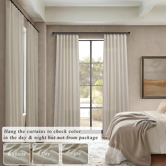 Pitalk Flax Linen Extra Long Curtains 120 Inch Length for Living Room 2 Panels Back Tab Rod Pocket Drapes Light Filtering Semi Privacy Beige Sheer Curtains for Dining Room Sliding Door 10 FT 52x120