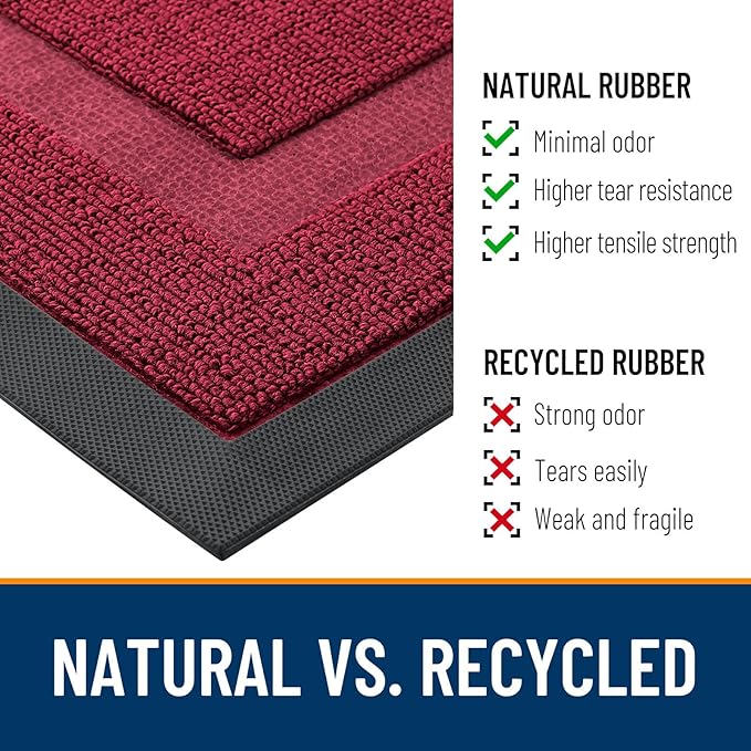 OLANLY Front Door Mat Indoor Outdoor Entrance, Waterproof All-Season, All-Weather Doormat, Sturdy Natural Rubber, Low Profile, Easy Clean Patio Porch Entryway Mat, 47x32, Burgundy