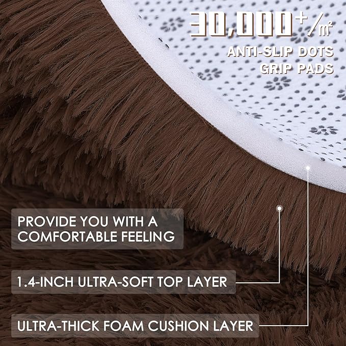 OLANLY 2x5 Machine Washable Runner Rugs for Hallway, Soft Fluffy Shaggy Bedside Rugs for Bedroom, Living Room, Indoor Floor Carpet for Kids Girls and Boys, Nursery Rooms, Home Decor Aesthetic, Coffee