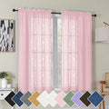 Simplebrand Blush Semi Sheer Curtains 45 Inch Length 2 Panels, Geometric Jacquard Clip Textured Short Sheer Curtains for Bedroom，Modern Elegant Window Curtains Drapes/Treatment Sheer，42x45 inch