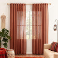MYSKY HOME 90 Inches Long Curtains for Living Room Light Filtering Semi Sheer Curtains Bedroom Window Drapes Privacy Back Tab Farmhouse Rustic Boho Modern Country, Terracotta, 50" x 90", 2 Panels